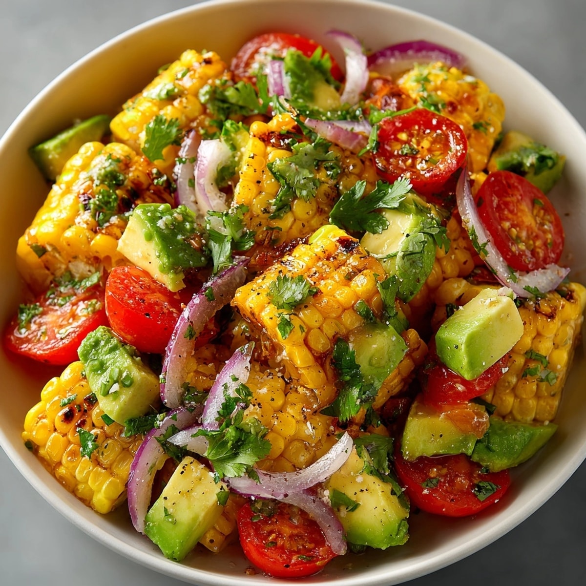 Grilled Corn and Avocado Salad bursts with smoky sweetness; a summer side dish.