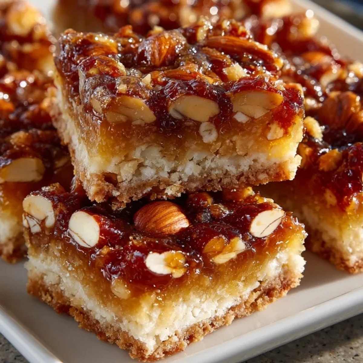 Golden Toasted Almond Maple Bars, drizzled with glaze, ready for a sweet brunch.