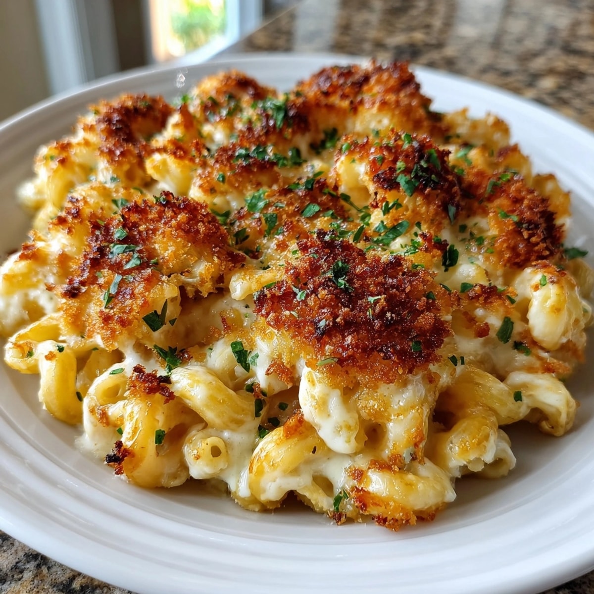 Scooping warm Tini&amp;#8217;s Mac and Cheese; a creamy, cheesy dish, perfect for a weeknight meal.