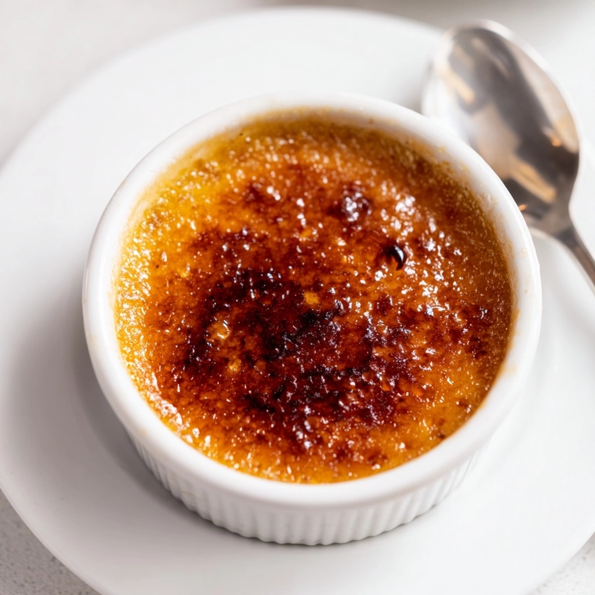 Golden Crème Brûlée with a brittle caramelized top, ready to be cracked open and enjoyed.