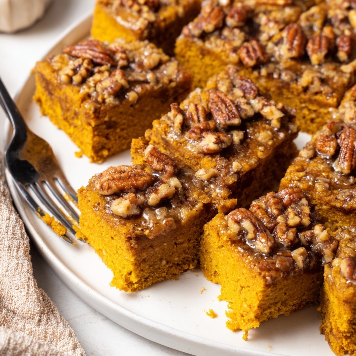 Homemade Cinnamon Maple Pumpkin Bars cooling, highlighting nutmeg and cinnamon spice visible.