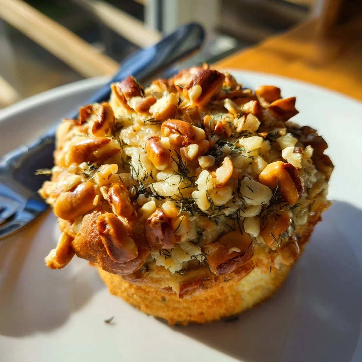 Golden-brown Dill Pickle Cream Cheese Pretzel Muffins, bursting with cheesy, tangy flavors.