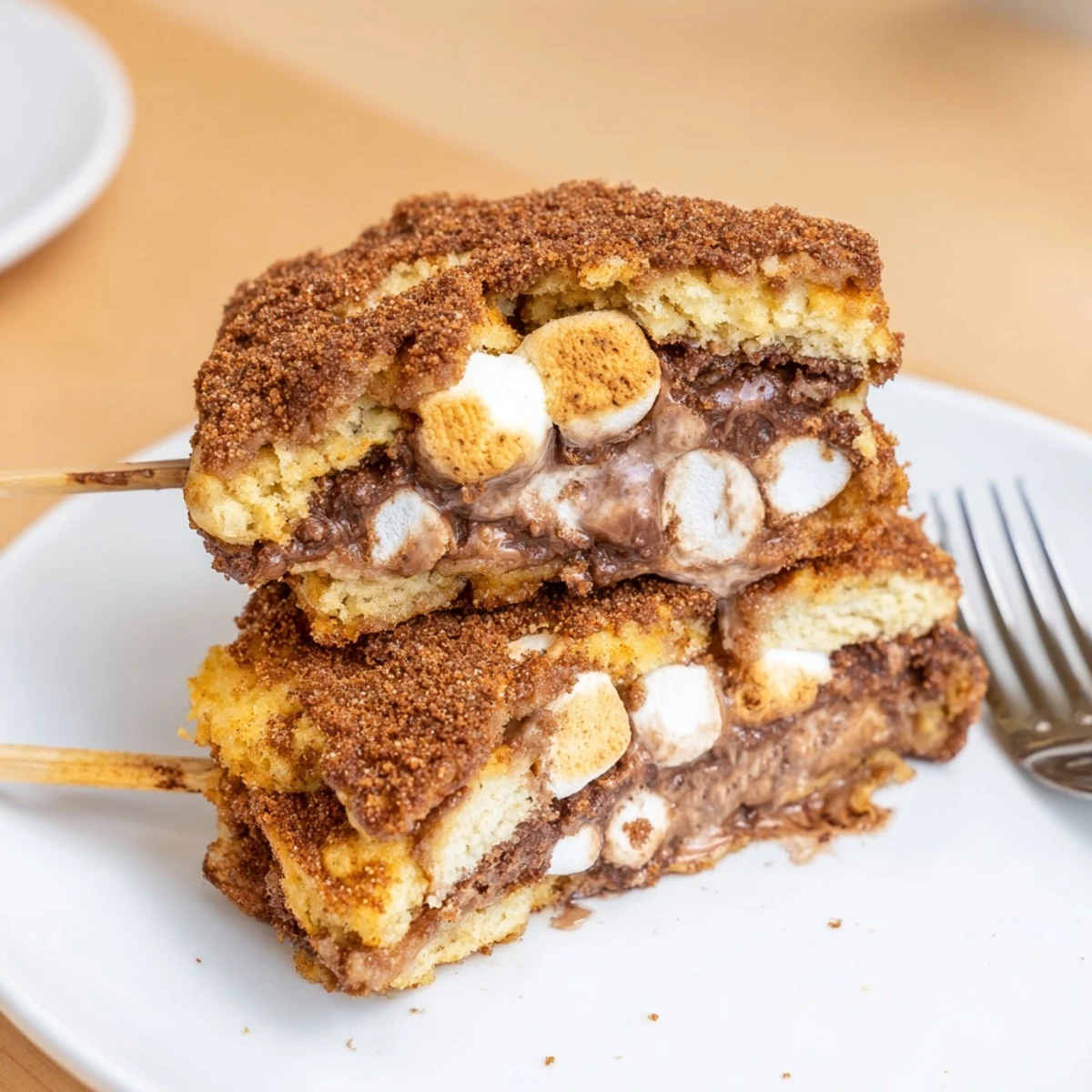 Delicious Smores Churro Cake Pancake Pops wrapped in crispy Flamin Hot coating.