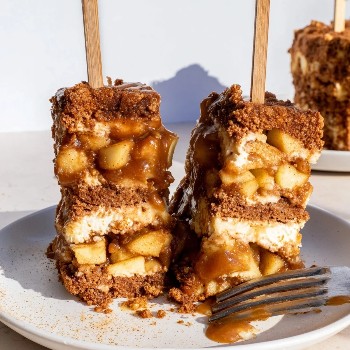 Irresistible Muffin Skewers featuring chai spice, creamy cheesecake, and luscious caramel sauce.