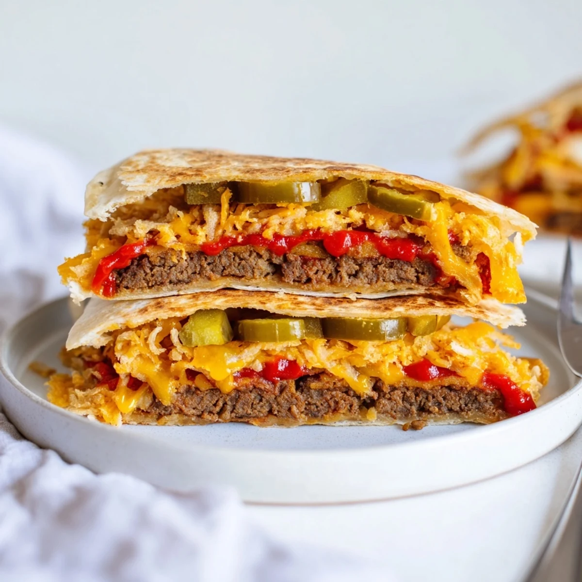 Delicious vegan cheeseburger quesadillas served warm, perfect for a quick meal.