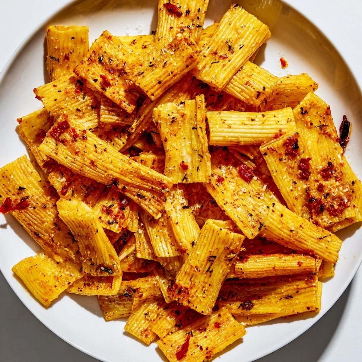 Crispy pasta chips seasoned variety, perfect for dipping into creamy sauces.  