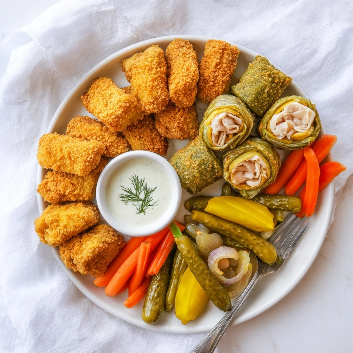 Savory Pickle Lovers Meal showcasing crispy fried pickles and colorful pickled veggies.