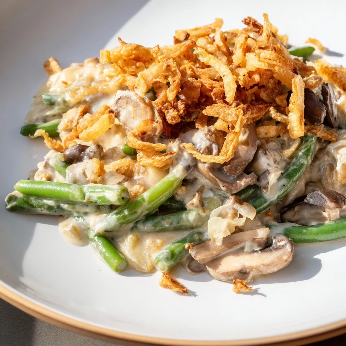 Savor the rich flavors of Old-School Green Bean Casserole, a creamy side dish delight.