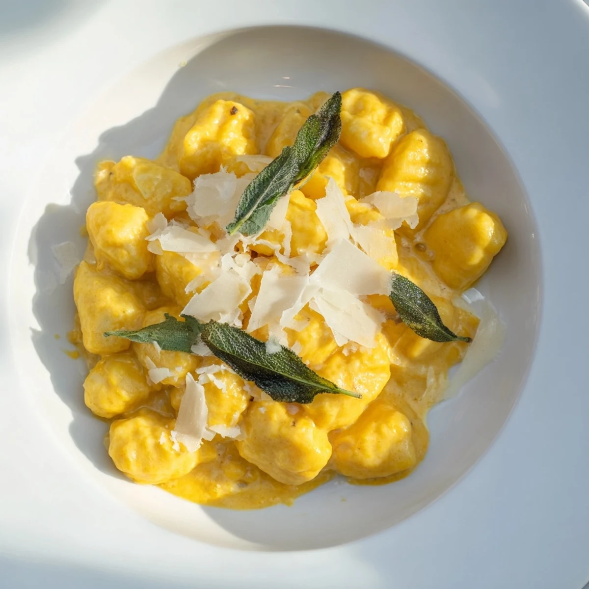 One-Pot Creamy Pumpkin Sage Gnocchi pasta: a warm bowl of creamy gnocchi with fresh sage garnish.