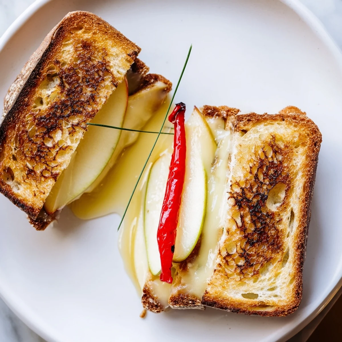 A warm, festive Brie, Apple & Honey Christmas Candle Grilled Cheese, ready for holiday celebrations with crisp apples.