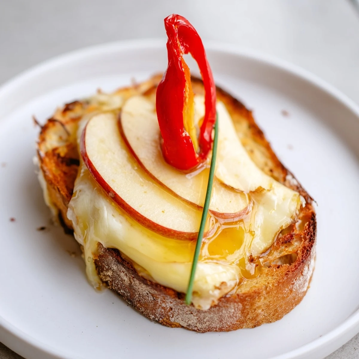 Savory and sweet: Close-up of a perfectly grilled Brie, Apple, & Honey Christmas Candle Grilled Cheese sandwich.