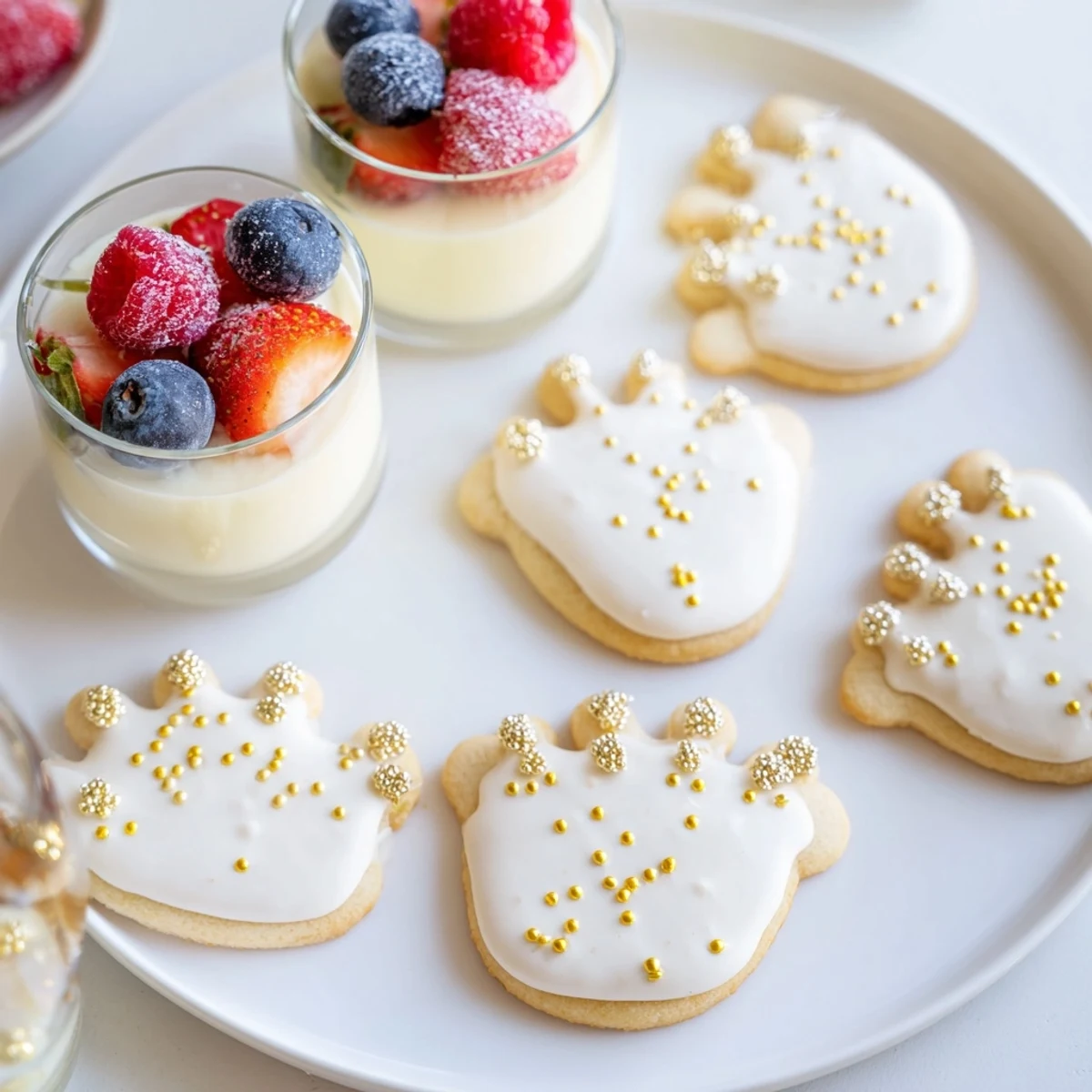 Bright berries and sugar cookie crowns create a visually stunning Princess Crown Dessert Tray for your next party.
