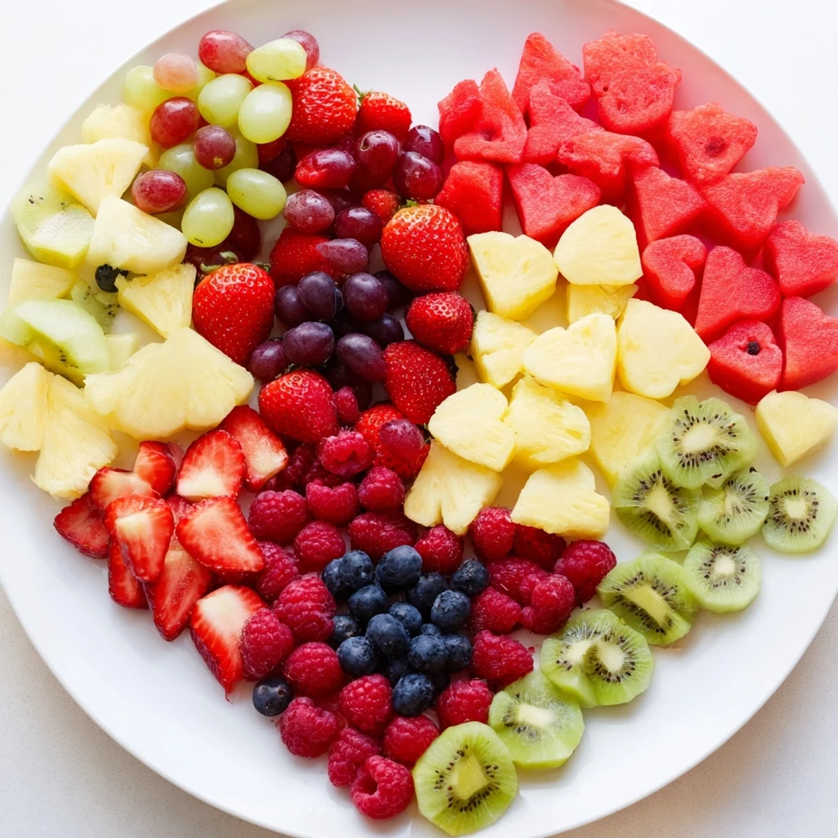 This Sweetheart Fruit Board showcases a festive arrangement of various berries and fruit slices for sharing.