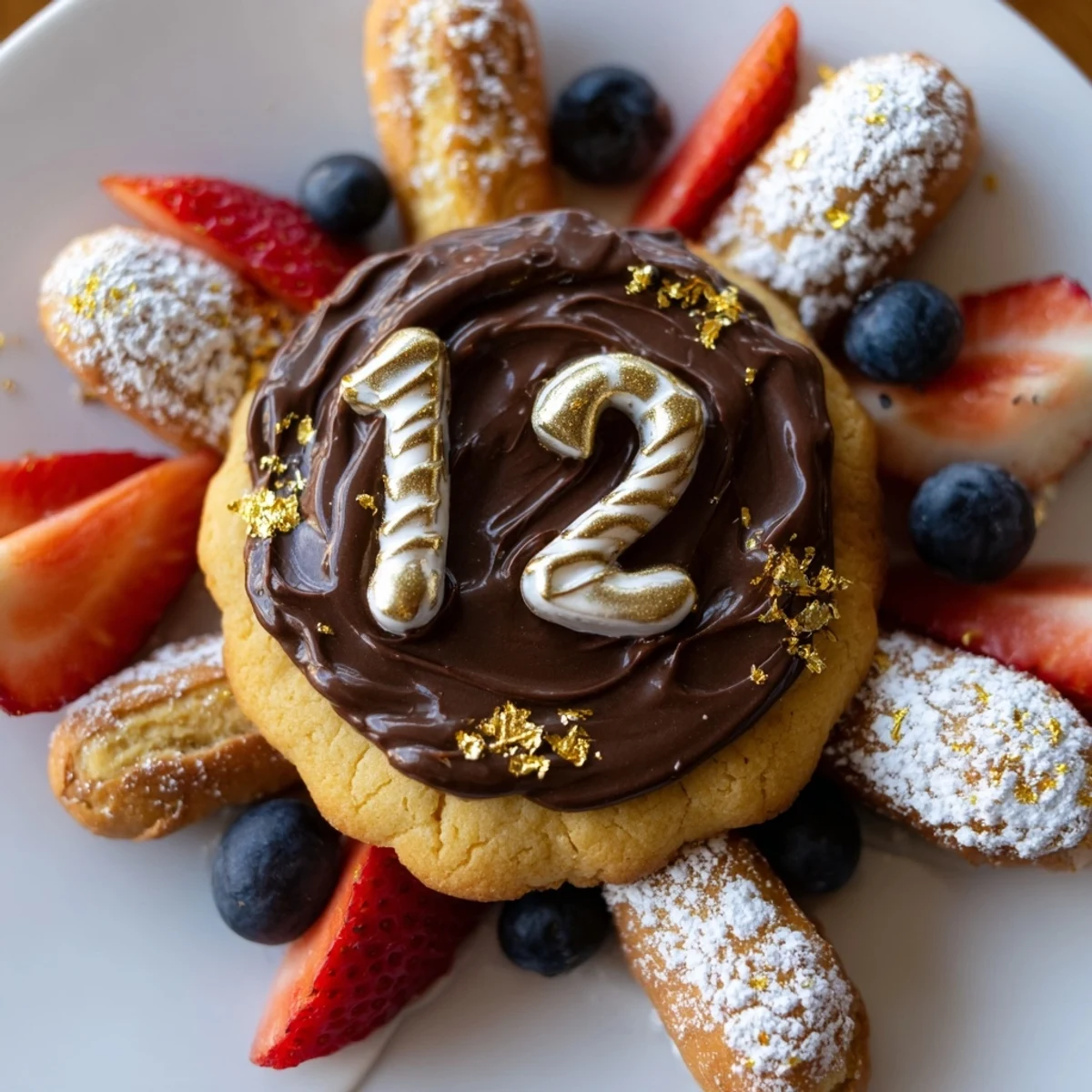 The Sparkling Clock Countdown Platter features a delicious clock design ready for a New Year's Eve celebration.
