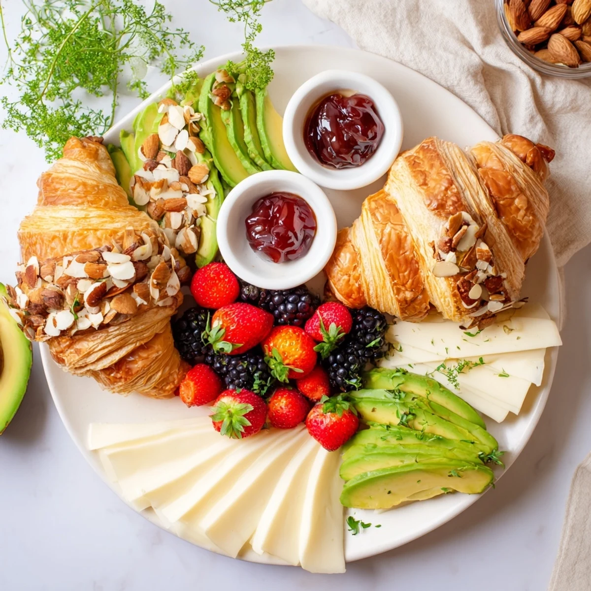 A close-up of a Cozy Fireplace Croissant Board showcasing fresh berries and warm, inviting croissants.