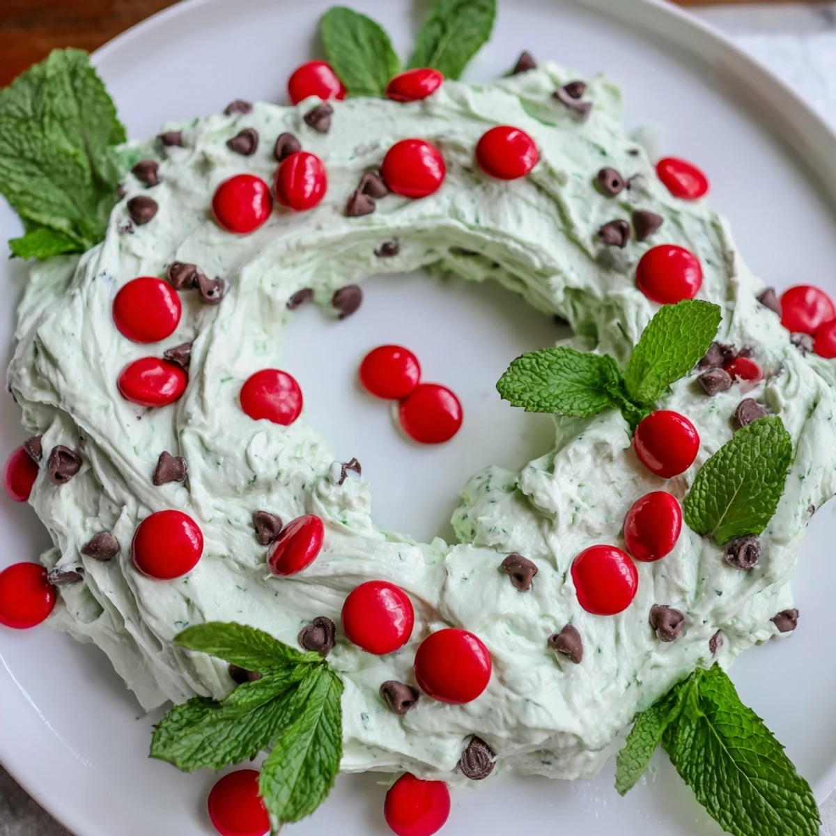 Cool and refreshing, this Mint Chocolate Chip Dip Wreath is perfect for holiday entertaining with treats.