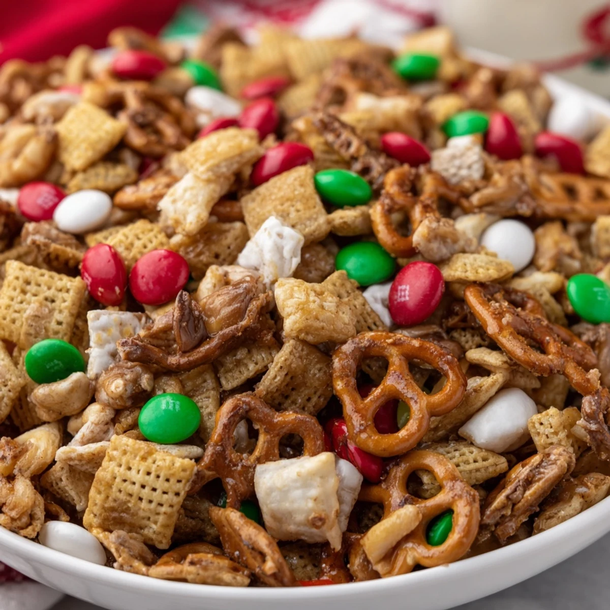 Sweet and savory Holiday Mix with mixed nuts and chocolate candies, an easy snack recipe.