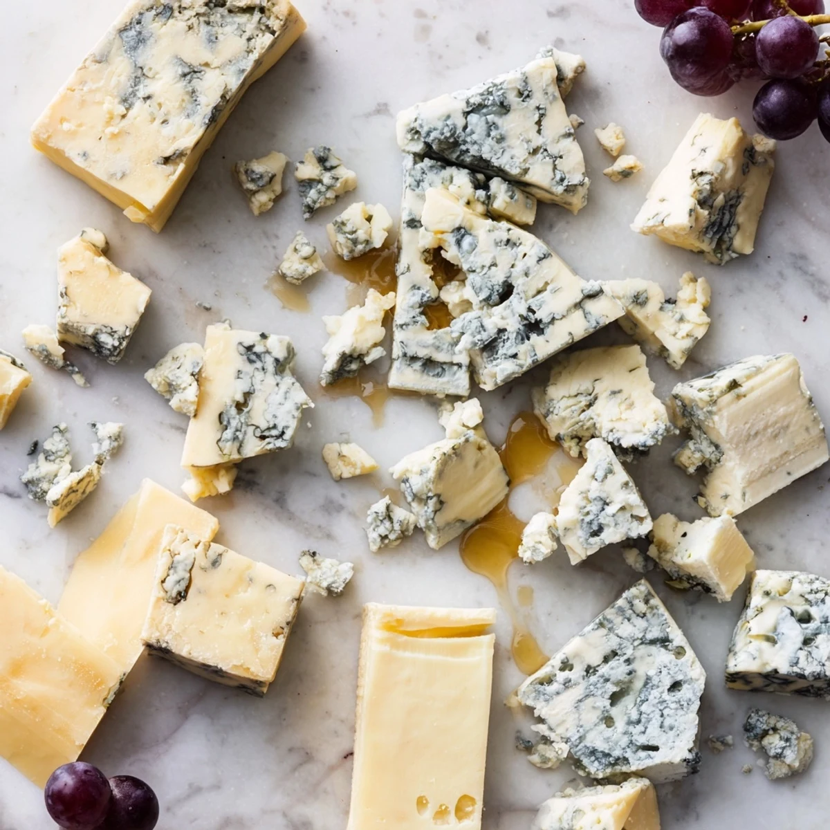 The Marble Quarry appetizer featuring blue cheese and cheddar, a visually stunning cheese board.