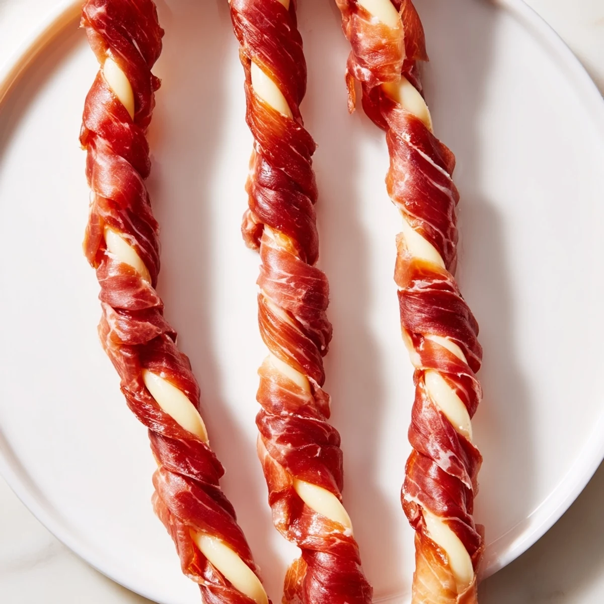 Golden, braided Nautical Knot appetizer with salty prosciutto and savory string cheese ready to eat.