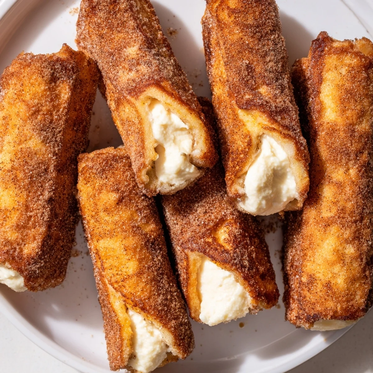 Freshly made, warm Easy French Toast Roll-Ups, showcasing delightful, sweet cream cheese filling in each bite.