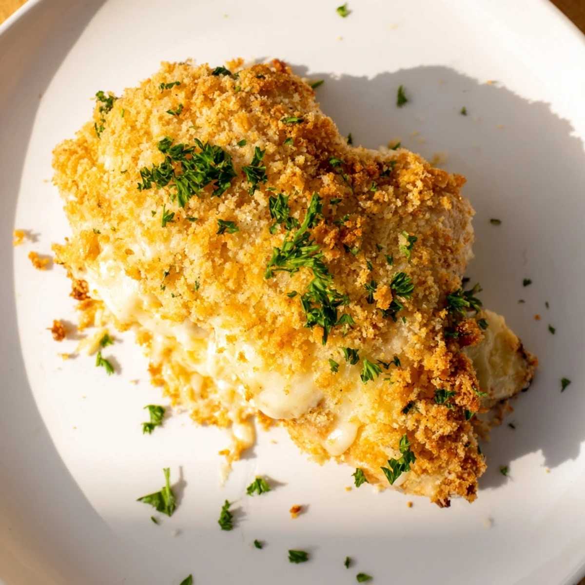 Flavorful Cheesy Baked Chicken Breast, served hot, featuring tender chicken blanketed in a golden cheesy crust.