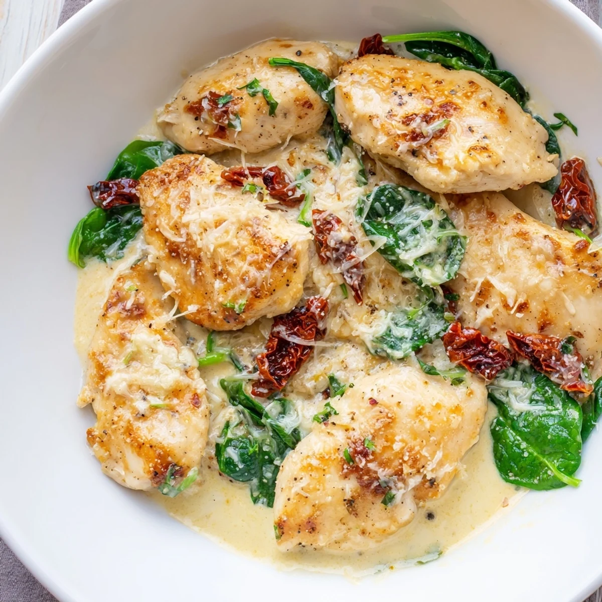 A steaming plate of Creamy Tuscan Chicken with fresh parsley garnish, ready to be enjoyed.