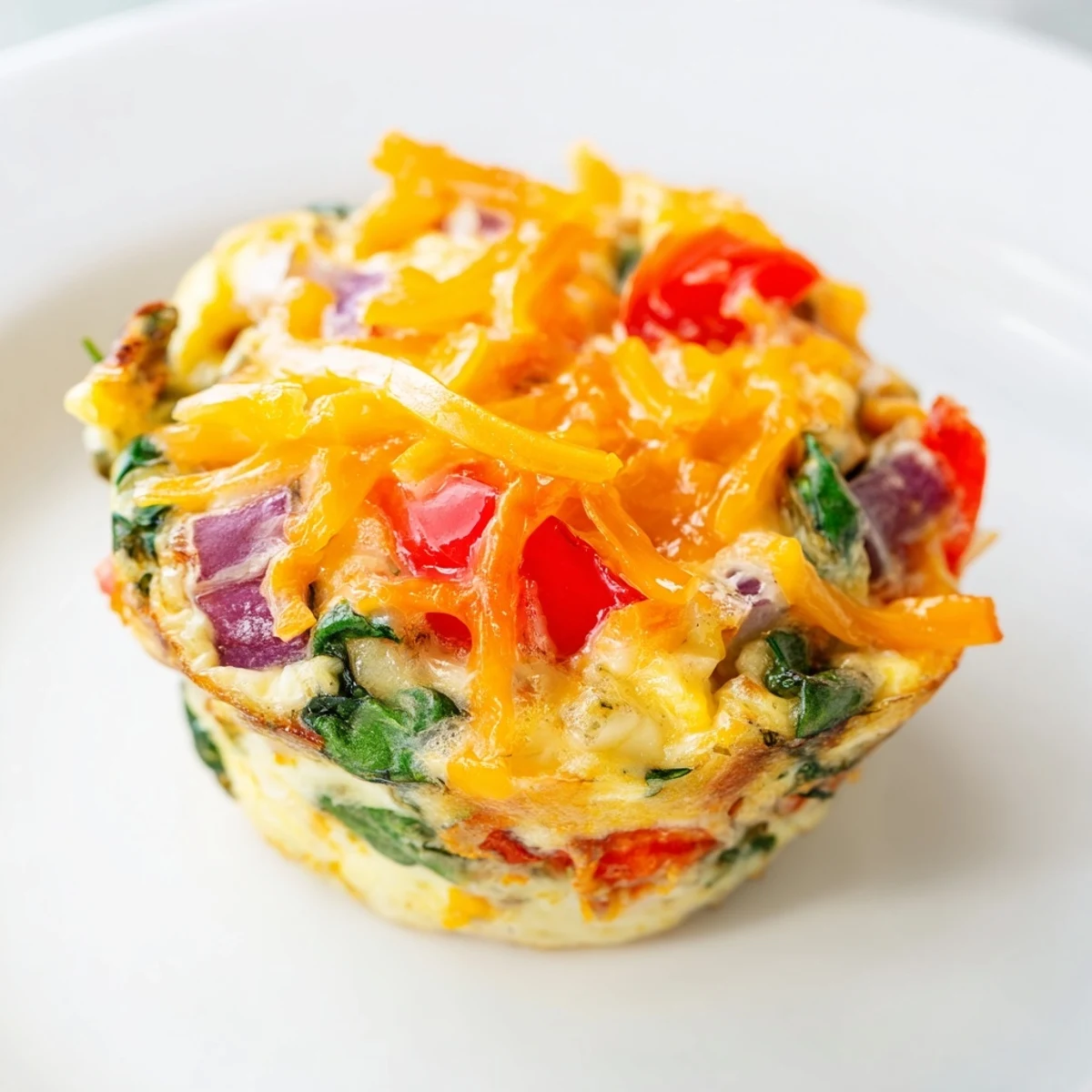 Golden-topped Veggie Egg Muffins, showing off colorful veggies like red peppers, are perfect for meal prep.