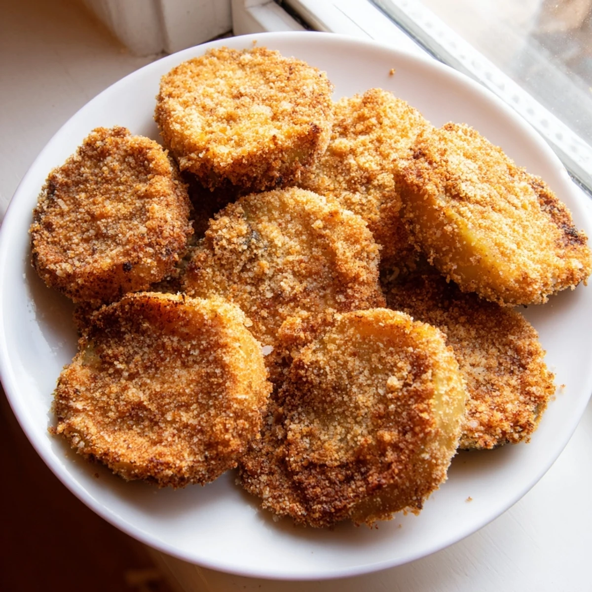 Imagine biting into hot, flavorful crispy fried pickles with a delightful breadcrumb coating.