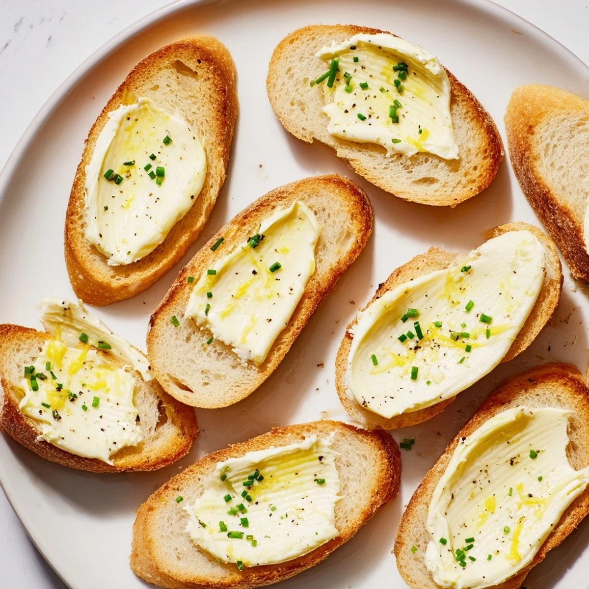 Golden, crispy Vodka Butter Crostini, ready to serve with a simple smear of flavored butter.