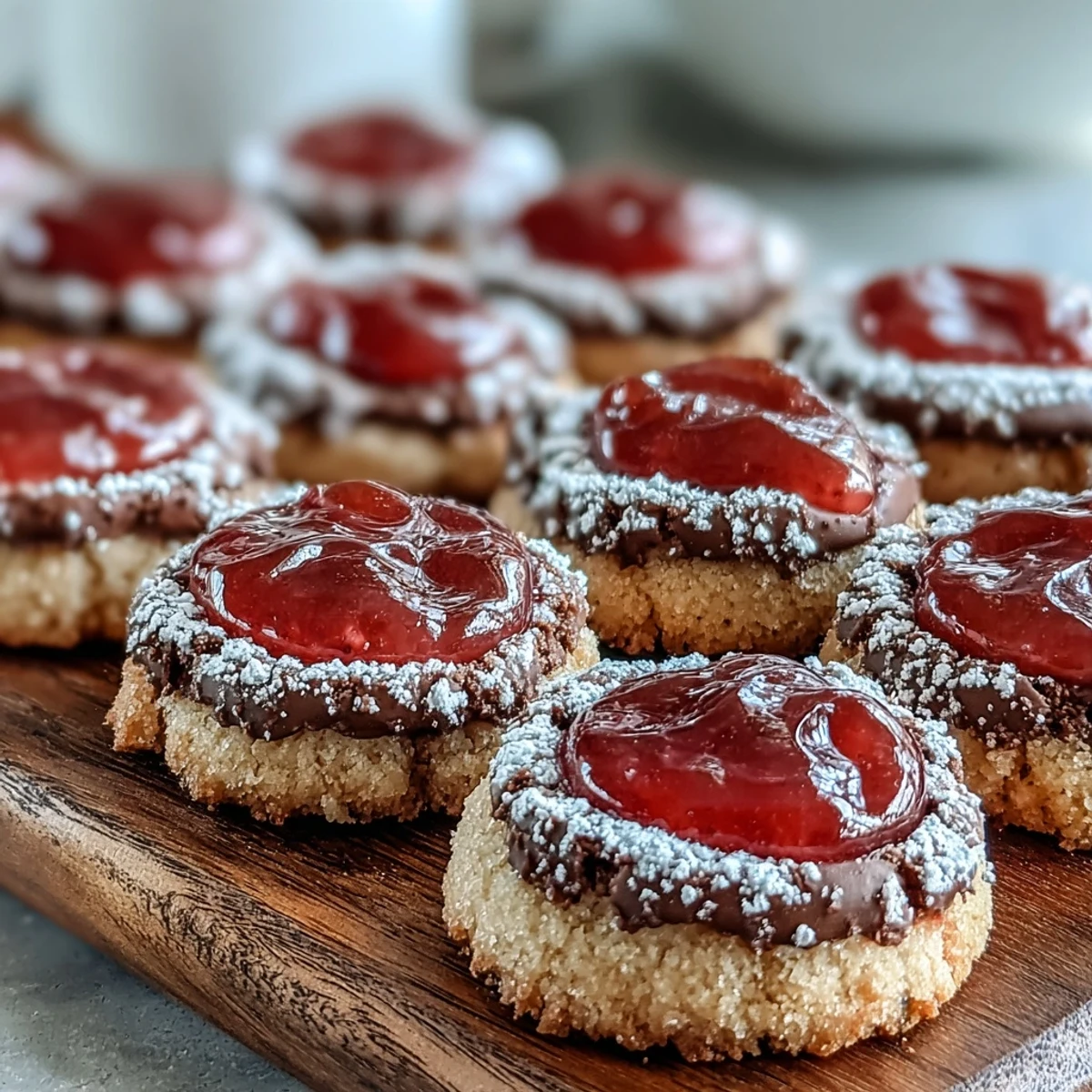 Buttery Torticas de Guayaba cookies with vibrant guava jam nestled in a golden, thumbprint-style base.