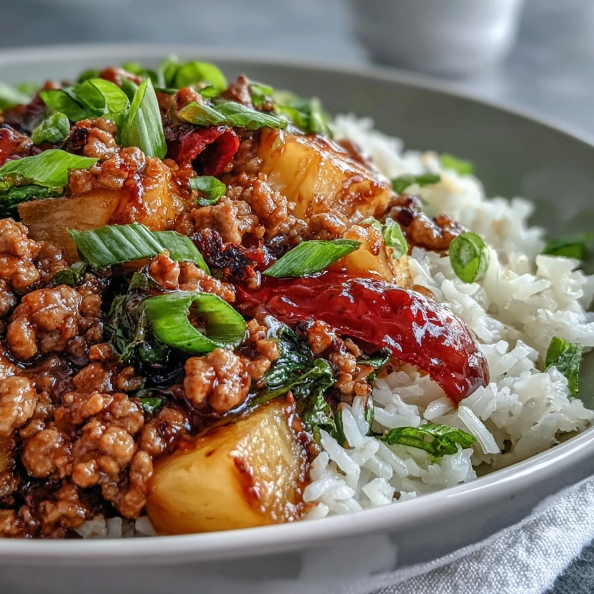 Garnished with fresh green onions and sesame seeds, this vibrant Korean-inspired sweet-and-sour turkey rice skillet makes a delicious, easy weeknight dinner.