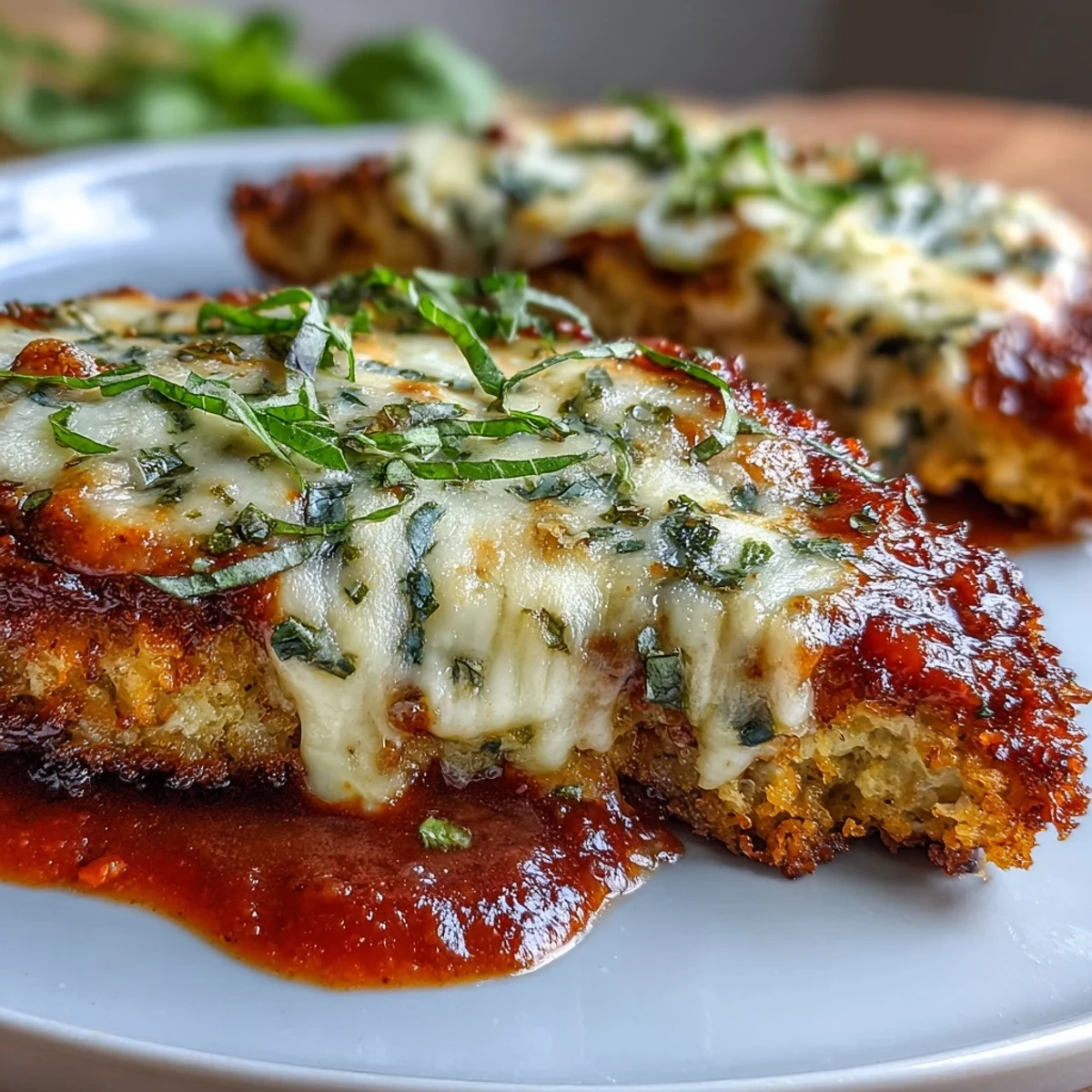 Freshly baked Keto Baked Chicken Parmesan with golden, crispy almond flour coating just out of the oven.