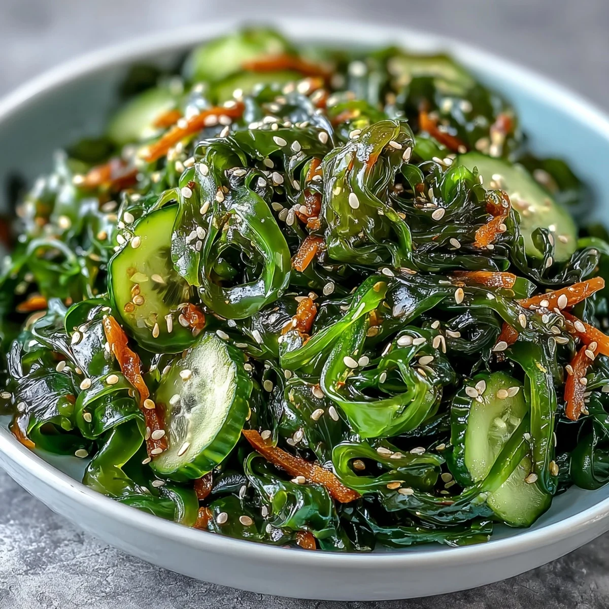 Refreshing Seaweed Salad with Ponzu features colorful julienned vegetables and zesty ginger dressing, perfect as a light vegan starter.  