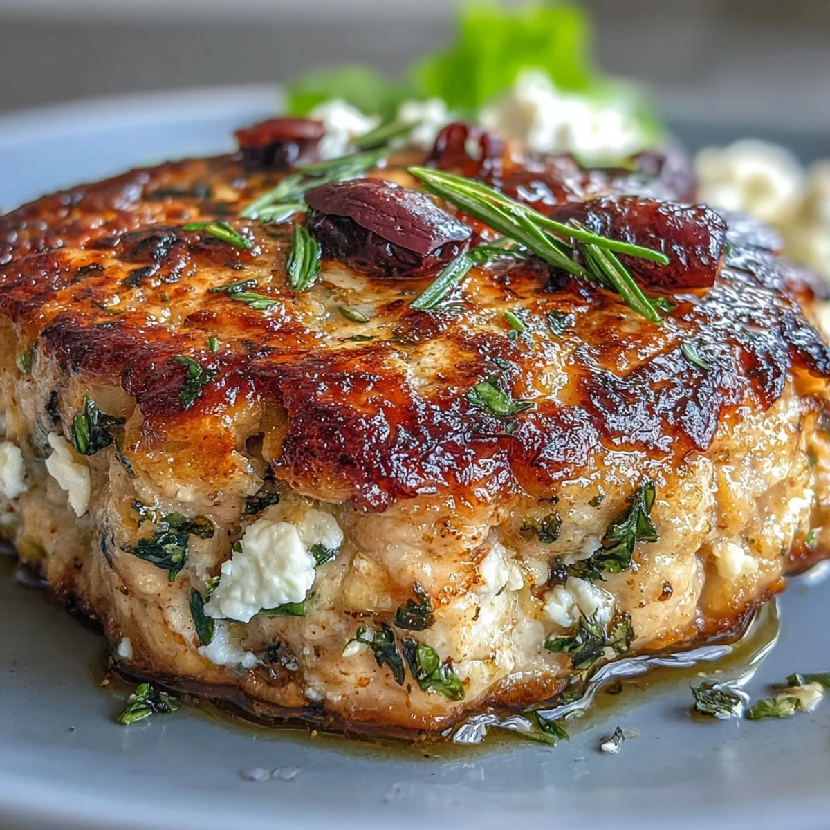 Flavorful Mediterranean chicken patties served with fresh cucumber and tomato salad for a healthy meal.