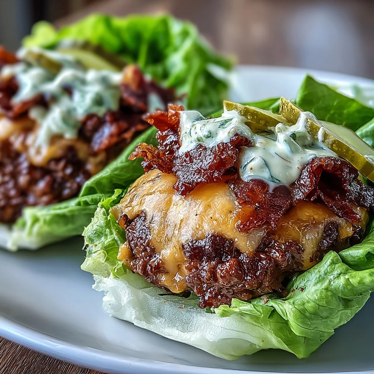 Keto cheeseburger lettuce wraps filled with juicy beef patties, melted cheddar, tangy pickles, and creamy secret sauce for a low-carb twist on a classic favorite.