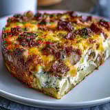 Overnight Amish Breakfast Casserole for a Crowd with sausage, eggs, and cheese in a golden, bubbling bake, ready to feed a hungry group.