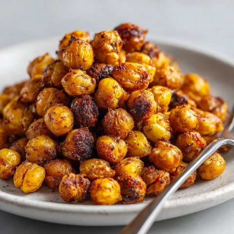 Smoky Chipotle Roasted Chickpeas, crispy and spiced, ready for snacking or topping salads.