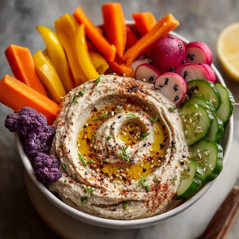 Creamy black bean hummus surrounded by colorful, spooky veggies perfect for easy dipping.
