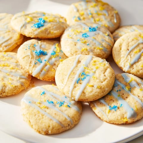 Delightfully glazed Festive Hanukkah Lemon Christmas Cookies topped with festive sprinkles.  