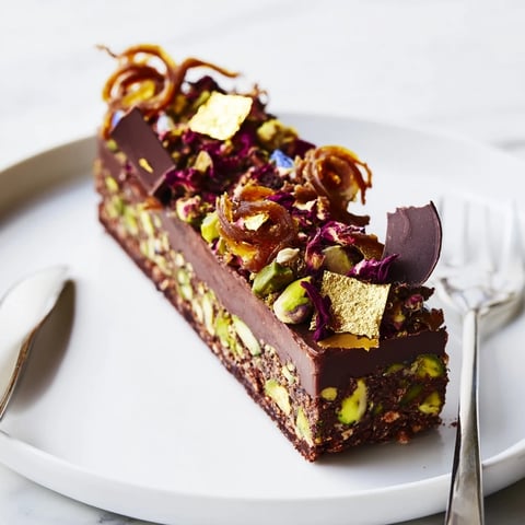 Decadent Chocolate Bar Inspired Creations topped with crunchy pistachios and coconut flakes.  