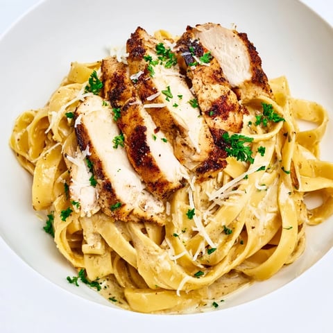 Creamy, spicy Cajun Chicken Alfredo with vibrant parsley garnish, a delicious pasta dinner.