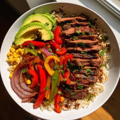 Smoky BBQ Steak Fajita Bowls with colorful peppers, tender steak, and fresh garnishes are ready to enjoy.