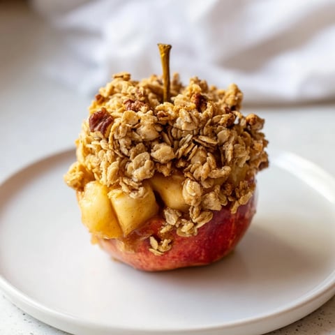 Golden, bubbly Baked Apples with Oat-Nut Crumble, fragrant and warm from the oven for dessert.