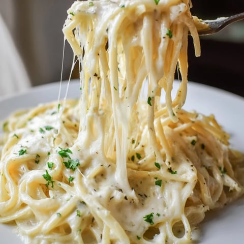 A steaming bowl of Creamy Three-Cheese Spaghetti, rich from melted parmesan and cheddar.