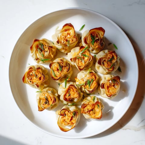 Golden and crispy Buffalo Chicken Dip Pinwheel Wontons, a crowd-pleasing appetizer with flavorful, cheesy filling.