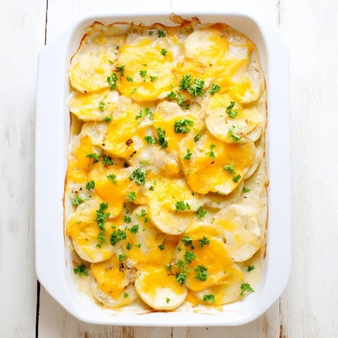 Golden and bubbly cheesy scalloped potatoes, a comforting Southern side dish, are ready to serve.