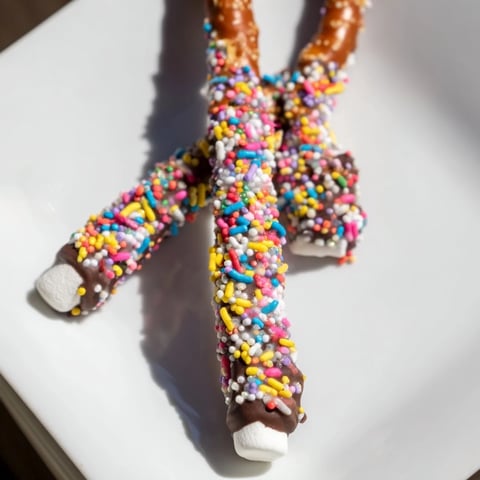 A colorful Magical Wand Candy Board, overflowing with chocolate-covered pretzel wands and treats!