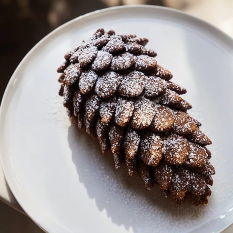 Pinecone shaped peanut butter cookies, golden and textured, ready to enjoy with a warm drink.