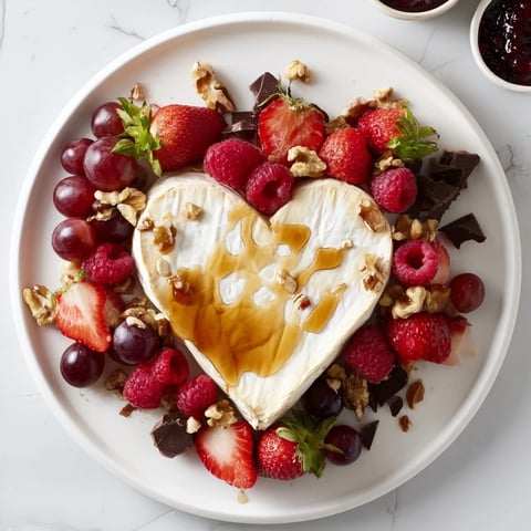 Sweetheart Brie and Jam Board arrangement is a romantic appetizer with fresh fruit and crackers.