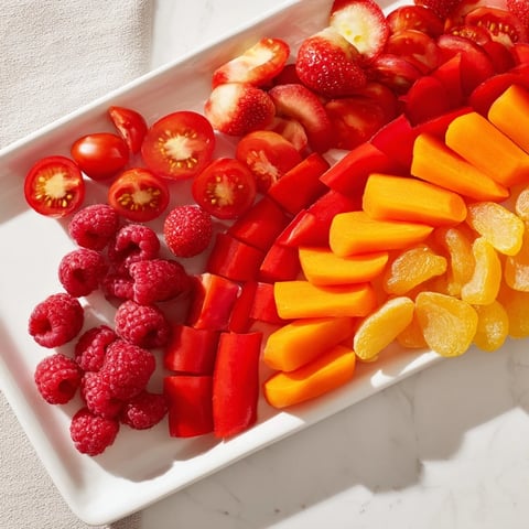 Rainbow Pride Spectrum grazing board displays a vibrant rainbow of fresh, colorful fruits and vegetables.